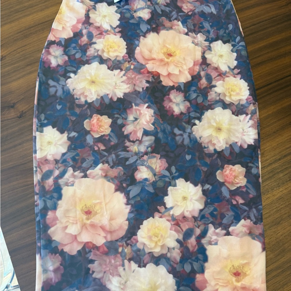 Zara Floral Pencil Skirt - Pink and Blue